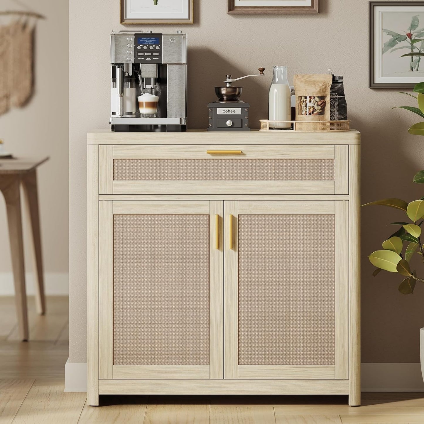 Sideboard im Boho-Design mit Rattan-Optik, Schublade und verstellbarer Ablage