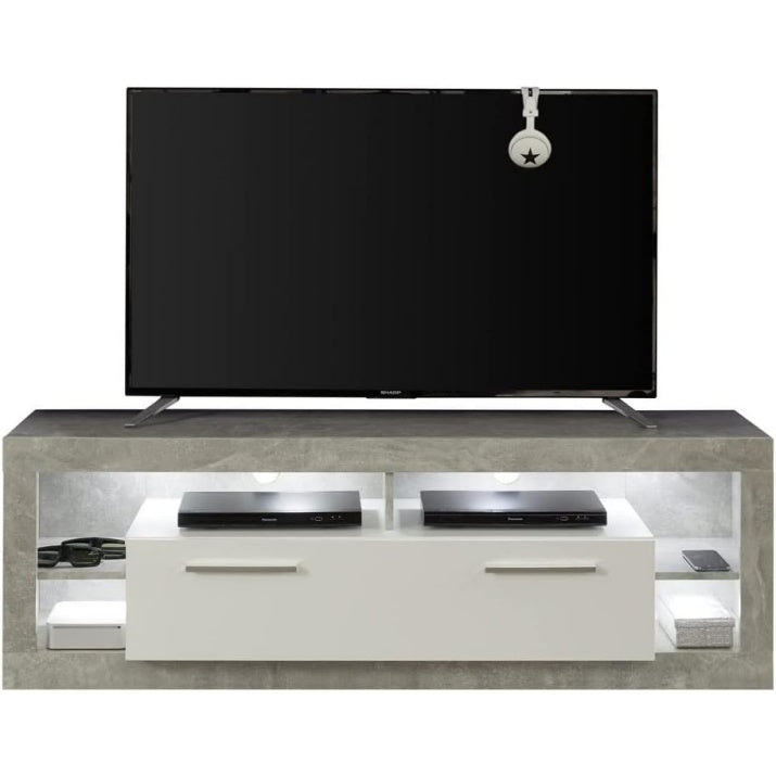 TV-Lowboard in Stone und Weiss Hochglanz, 150 ¡Á 48 ¡Á 44 cm