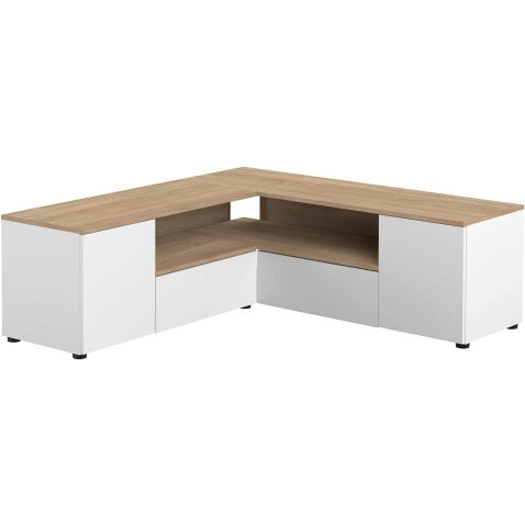 Eck-TV-Schrank in Weiss und Eiche, 130 ¡Á 130 ¡Á 45 cm