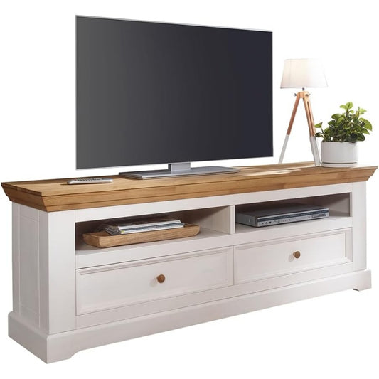 TV-Lowboard aus massiver Kiefer in Weiss, 169 cm