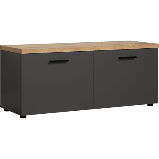TV-Lowboard in Grau und Eiche mit 2 Turen und Einlegeboden, 120 ¡Á 50 ¡Á 40 cm