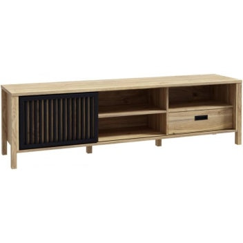 TV-Lowboard mit Stauraumfach und Schublade in Mauvella-Eiche und Schwarz, 174,8 ¡Á 49,9 ¡Á 40,2 cm