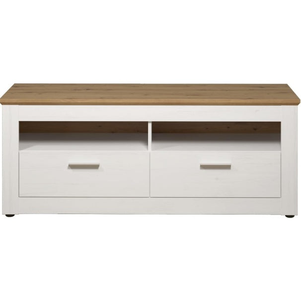 TV-Lowboard in Weiss und Eiche mit 2 Schubladen und 2 offenen Fachern, 148 ¡Á 59 ¡Á 45 cm