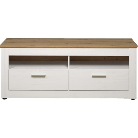 TV-Lowboard in Weiss und Eiche mit 2 Schubladen und 2 offenen Fachern, 148 ¡Á 59 ¡Á 45 cm
