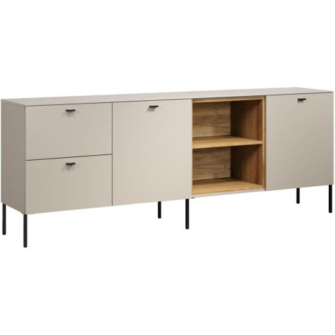 TV-Lowboard in Kaschmirbeige und Evoke-Eiche fur Fernseher bis 65 Zoll, 200 ¡Á 75 ¡Á 40 cm