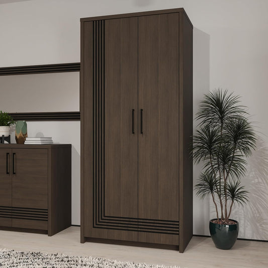 Kleiderschrank mit Frasfront aus Holzwerkstoff in Dunkelbraun und Schwarzer Eiche, 91,5 ¡Á 198,3 ¡Á 52,7 cm