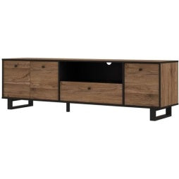 TV-Unterschrank mit 3 Turen und 1 Schublade aus Holzwerkstoff in Colonial-Eiche und Schwarz, 180,8 ¡Á 52,8 ¡Á 42 cm